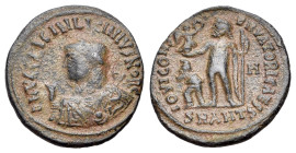 Licinius II (Caesar, 317-324). Follis (18mm, 2.51g, 12h). Antioch. Laureate and draped bust l., holding mappa, globus and sceptre. R/ Jupiter standing...