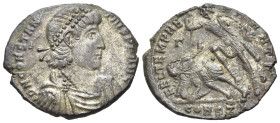 Constantius II (337-361). BI Centenionalis (4.66g, 23mm, 5h). Constantinople, AD 348-351. D N CONSTANTIVS P F AVG, pearl-diademed, draped and cuirasse...