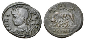 Commemorative Series (330-354). BI Nummus (18mm, 1.92g, 6h). Arelate, AD 333-334. Helmeted bust of Roma to l., wearing imperial mantle. R/ She-wolf st...