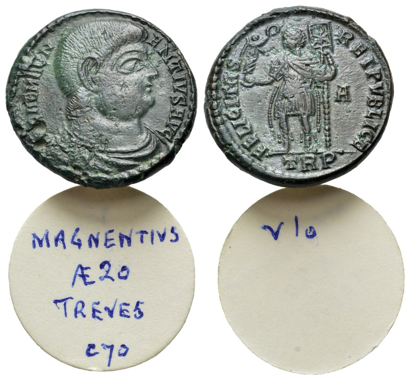 Magnentius (350-353). Æ (22mm, 5.98g). Treveri, 350. Bareheaded draped and cuira...