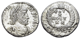 Julian II Apostata (360-363). AR Siliqua (16mm, 2.02g). Arelate. Pearl-diademed, draped and cuirassed bust r. R/ VOT/X/MVLT/XX in four lines within wr...