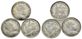 Ethiopia. Menelik II. Lot of 3 AR coins, to be catalog. Lot sold as is, no return.