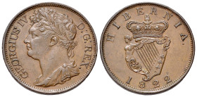 Ireland, George IV (1820-1830). 1 Penny 1822 (34mm, 17.15g, 6h). London. Laureate bust l. R/ Crowned harp. SCBC 6623. EF