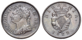 Ireland, George IV (1820-1830). Half Penny 1822 (27mm, 8.78g, 7h). London. Laureate bust l. R/ Crowned harp. SCBC 6624. EF