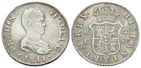 Spain, Ferdinando VII (1808-1833). AR 2 Reales 1811 SF, Traveling mint (27mm, 5.42g, 12h). KM 474.2. About VF