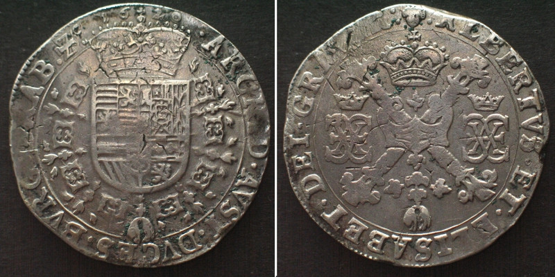 SPANISH NL - BRABANT Patagon 1620, Brussels, ALBERT & ELIZABETH silver RARE! AU!...