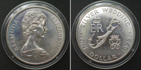 BERMUDA. 1 Dollar 1972, Silver Wedding, silver, Proof