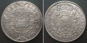 BRAZIL. 960 Reis 1819 R, JOAO VI of PORTUGAL, silver, UNC-!