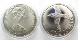 BRITISH VIRGIN ISLANDS. 5 Dollars 1981 FM (U), ROYAL TERN, Cu-Ni, RARE! Prooflike