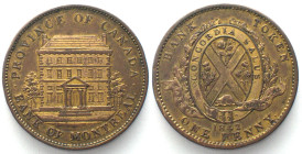 CANADA. LOWER CANADA 1842 Penny token, BANK OF MONTREAL, 2 Sous copper, gilt, PROBABLY A PRESENTATION PIECE! AU!
