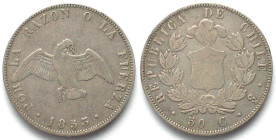CHILE. 50 Centavos 1853, silver, VF+