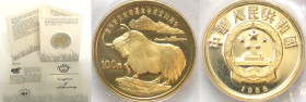 CHINA 100 Yuan 1986 Wild Yak gold Proof in official WWF folder with COA
