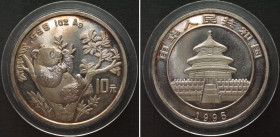 CHINA 10 Yuan 1995, Panda, large twig, 1 oz silver, UNC