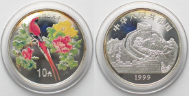 CHINA. 10 Yuan 1999, bird, silver, multicolor, Proof