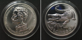 COLOMBIA 500 Pesos 1978 Orinoco crocodile WWF silver BU, SCARCE!