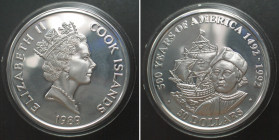 COOK ISLANDS 50 Dollars 1989, 500 Years of America COLUMBUS silver Proof