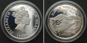 COOK ISLANDS 2 Dollars 1997 Hawaii Volcanoes US-NATIONAL PARKS silver Proof