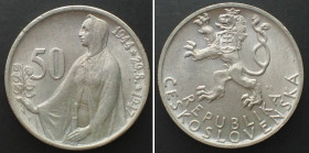 CZECHOSLOVAKIA. 50 Korun 1947, SLOVAK UPRISING, silver, UNC-