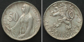 CZECHOSLOVAKIA. 50 Korun 1947, SLOVAK UPRISING, silver, UNC-