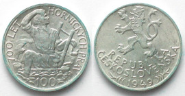 CZECHOSLOVAKIA 100 Korun 1949 JIHLAVA MINING PRIVILEGES silver UNC/UNC-