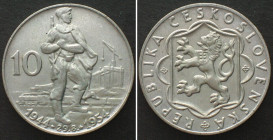 CZECHOSLOVAKIA. 10 Korun 1954, 10th ANN. of SLOVAK UPRISING, silver UNC-