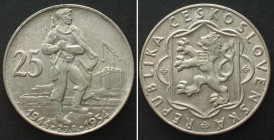 CZECHOSLOVAKIA. 25 Korun 1954, 10th ANN. of SLOVAK UPRISING, silver, UNC-