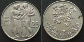 CZECHOSLOVAKIA. 25 Korun 1955, 10th ANN. of LIBERATION silver UNC-