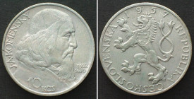 CZECHOSLOVAKIA. 10 Korun 1957, J.A.KOMENSKY - BOHEMIAN BROTHERHOOD, silver UNC-