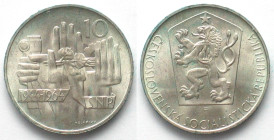 CZECHOSLOVAKIA. 10 Korun 1964, 20TH ANN. OF UPRISING silver UNC!