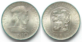 CZECHOSLOVAKIA. 10 Korun 1965, JAN HUS silver UNC!