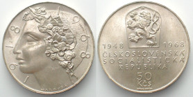 CZECHOSLOVAKIA. 50 Korun 1968, 50th Anniversary of Czechoslovakia, silver, UNC