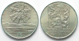 CZECHOSLOVAKIA. 25 Korun 1970, 25 YEARS LIBERATION, silver UNC