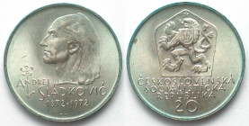 CZECHOSLOVAKIA. 20 Korun 1972, ANDREJ SLADKOVIC, silver, UNC!