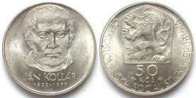 CZECHOSLOVAKIA. 50 Korun 1977, JAN KOLLAR, silver UNC-