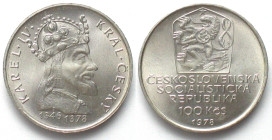 CZECHOSLOVAKIA. 100 Korun 1978, CHARLES IV, silver, UNC
