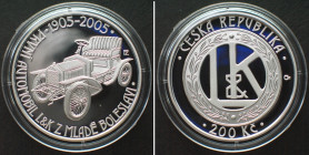 CZECH REPUBLIC. 200 Korun 2005, 1st Car in Mlada Boleslav, silver Proof
