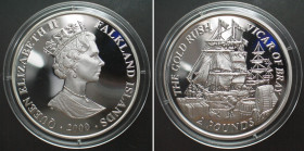 FALKLAND ISLANDS. 2 Pounds 2000, The Gold Rush, VICAR OF BRAY, silver Proof