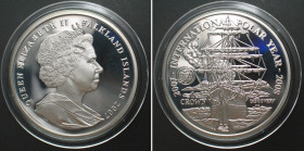 FALKLAND ISLANDS. 1 Crown 2007, INTERNATIONAL POLAR YEAR, Ship DISCOVERY, silver Proof