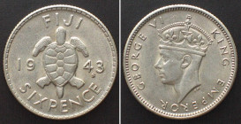 FIJI Sixpence 1943 S GEORGE VI silver UNC-!