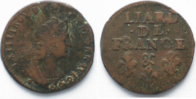 FRANCE. Liard de France 1699 & Aix LOUIS XIV copper VF, SCARCE!