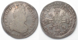 FRANCE. 1/2 Ecu 1704 &, Aix mint, LOUIS XIV, silver, VF+, triple overstrike!