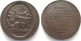 FRANCE. 5 Sols 1792 MONNERON Token bronze AU!