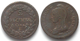 FRANCE. 2 Decimes An 4 (1795-96) A bronze XF!