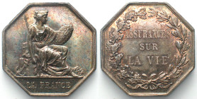 FRANCE. Jeton ND (after 1880), ASSURANCES SUR LA VIE, LA FRANCE, silver, AU