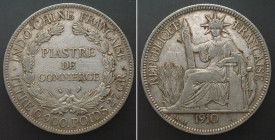 FRENCH INDO-CHINA. 1 Piastre 1910, silver, key date! XF