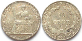 FRENCH INDO-CHINA. 10 Cents 1929 A, silver, AU