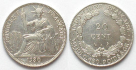 FRENCH INDO-CHINA. 20 cents 1930, silver, AU