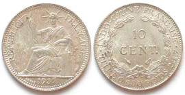 FRENCH INDOCHINA. 10 Cents 1937 silver UNC!!!