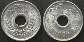 FRENCH INDOCHINA 5 cents 1943 ETAT FRANCAIS Alu BU!!!