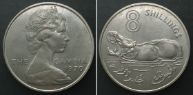 GAMBIA 8 Shillings 1970 Hippopotamus ELIZABETH II. Cu-Ni UNC